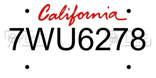 7WU6278 California License Plate