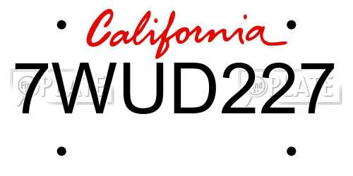 7WUD227 California License Plate