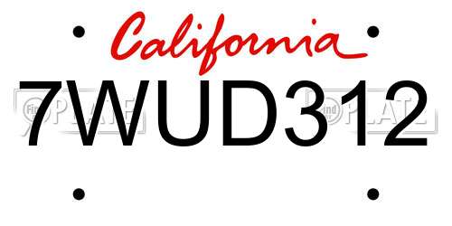7WUD312 California License Plate
