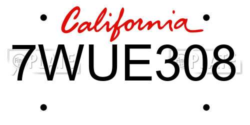7WUE308 California License Plate