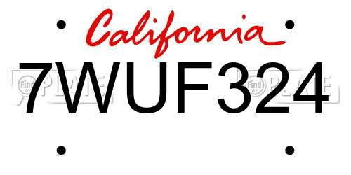 7WUF324 California License Plate
