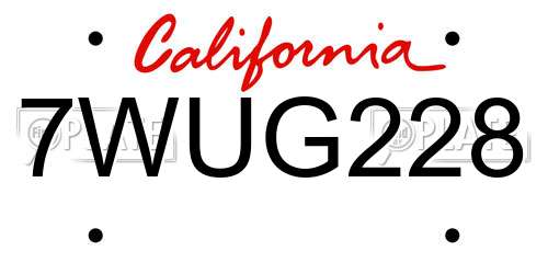 7WUG228 California License Plate
