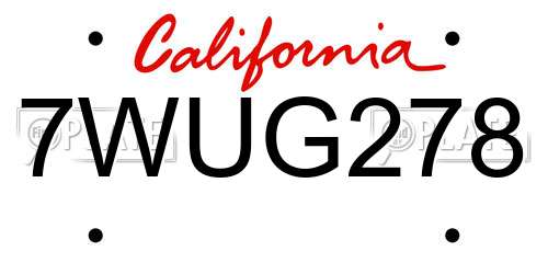 7WUG278 California License Plate