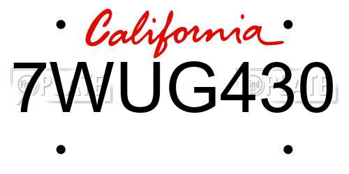 7WUG430 California License Plate