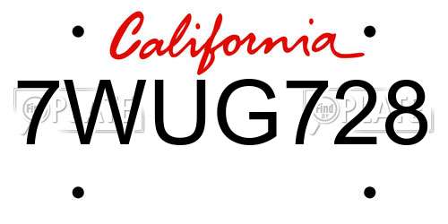 7WUG728 California License Plate