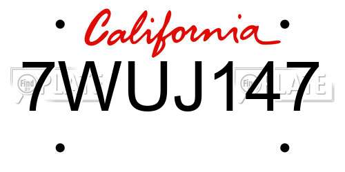 7WUJ147 California License Plate