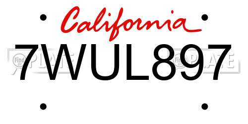 7WUL897 California License Plate