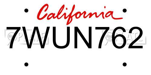 7WUN762 California License Plate