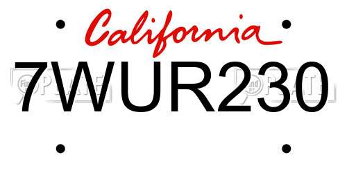7WUR230 California License Plate
