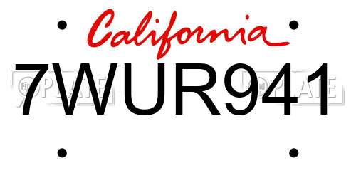 7WUR941 California License Plate