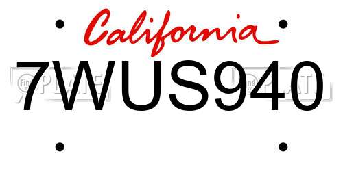 7WUS940 California License Plate