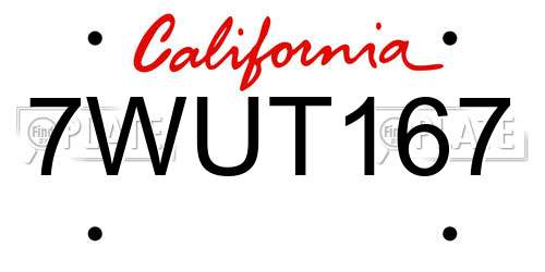 7WUT167 California License Plate