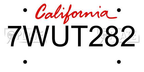 7WUT282 California License Plate