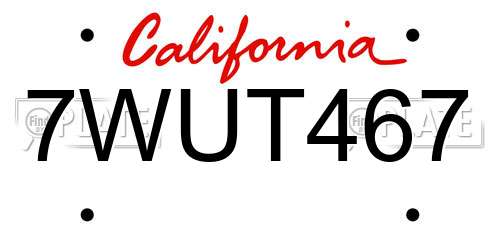 7WUT467 California License Plate