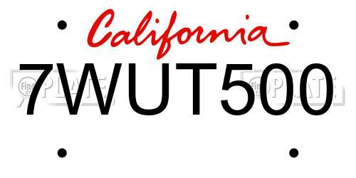 7WUT500 California License Plate