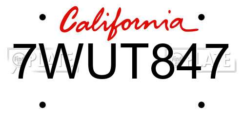 7WUT847 California License Plate
