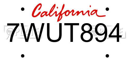 7WUT894 California License Plate