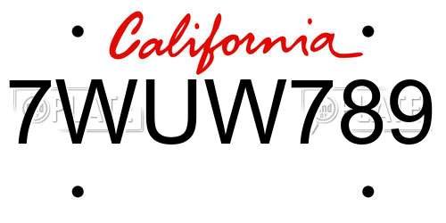 7WUW789 California License Plate