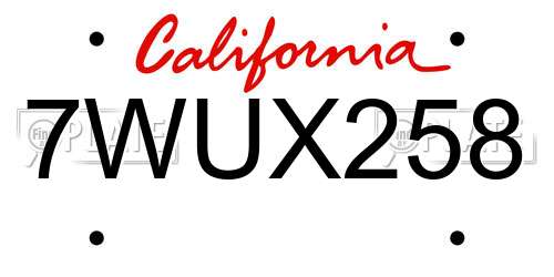 7WUX258 California License Plate