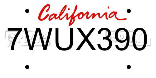 7WUX390 California License Plate