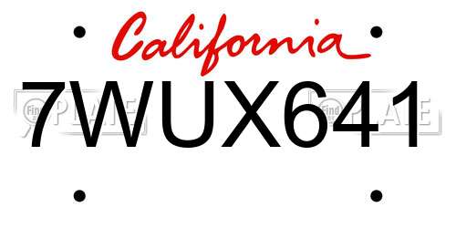 7WUX641 California License Plate
