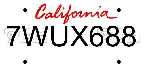 7WUX688 California License Plate