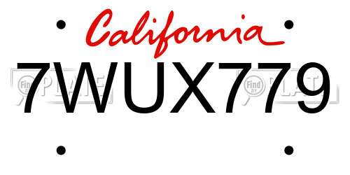 7WUX779 California License Plate