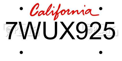 7WUX925 California License Plate