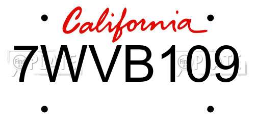7WVB109 California License Plate
