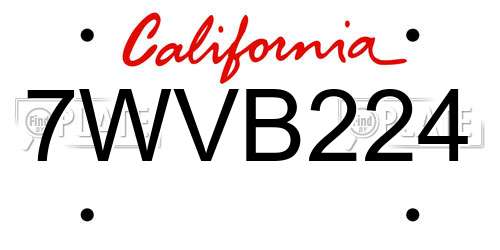 7WVB224 California License Plate