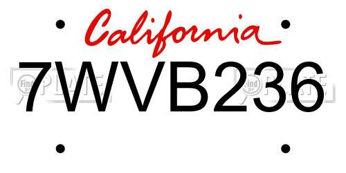7WVB236 California License Plate