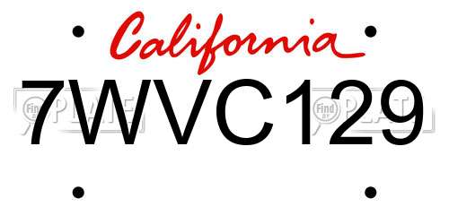 7WVC129 California License Plate