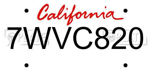 7WVC820 California License Plate