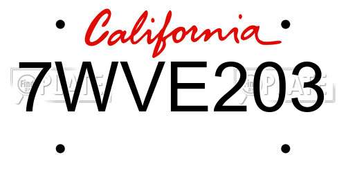 7WVE203 California License Plate