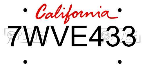 7WVE433 California License Plate