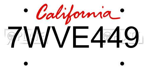 7WVE449 California License Plate