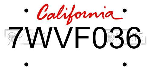 7WVF036 California License Plate