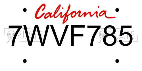 7WVF785 California License Plate