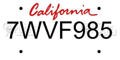 7WVF985 California License Plate
