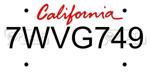 7WVG749 California License Plate