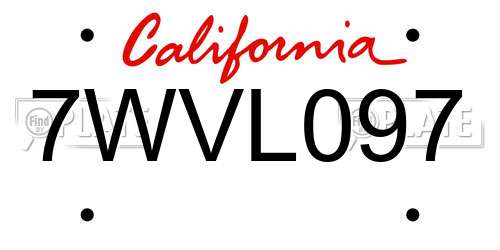 7WVL097 California License Plate