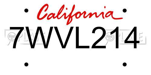 7WVL214 California License Plate
