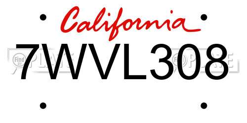7WVL308 California License Plate