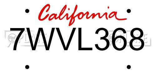 7WVL368 California License Plate