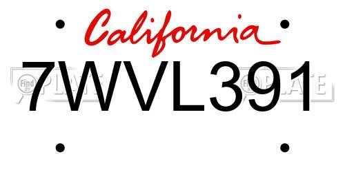 7WVL391 California License Plate