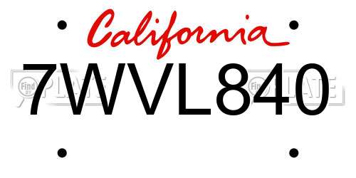 7WVL840 California License Plate