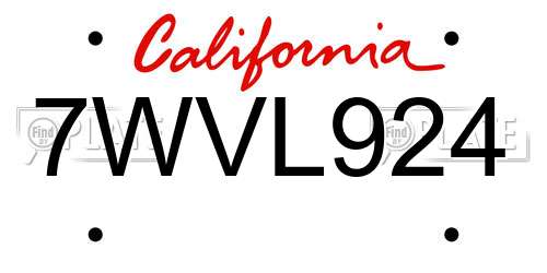 7WVL924 California License Plate