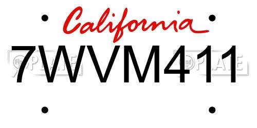 7WVM411 California License Plate