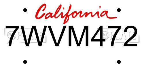 7WVM472 California License Plate