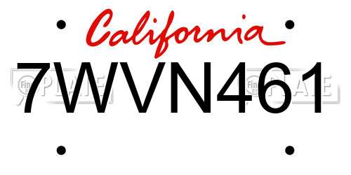 7WVN461 California License Plate